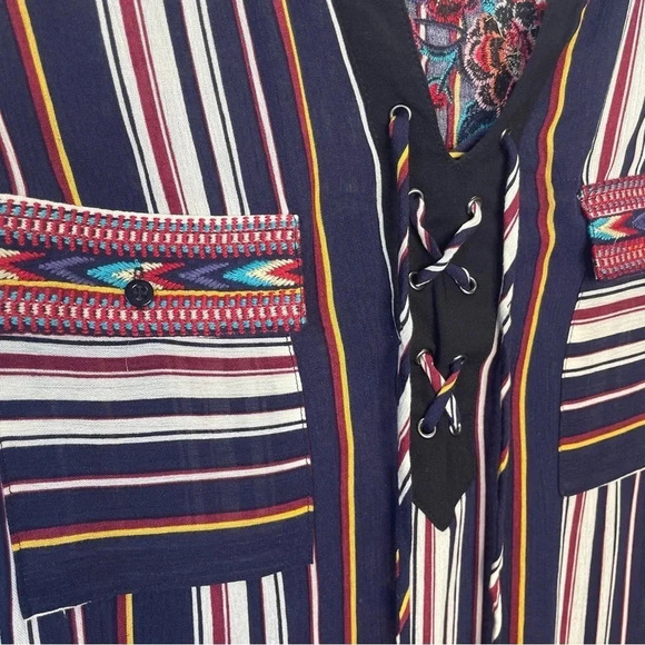 Andree by Unit Western Cowgirl Embroidered Striped Pop Over Henley Top - Picture 3 of 6